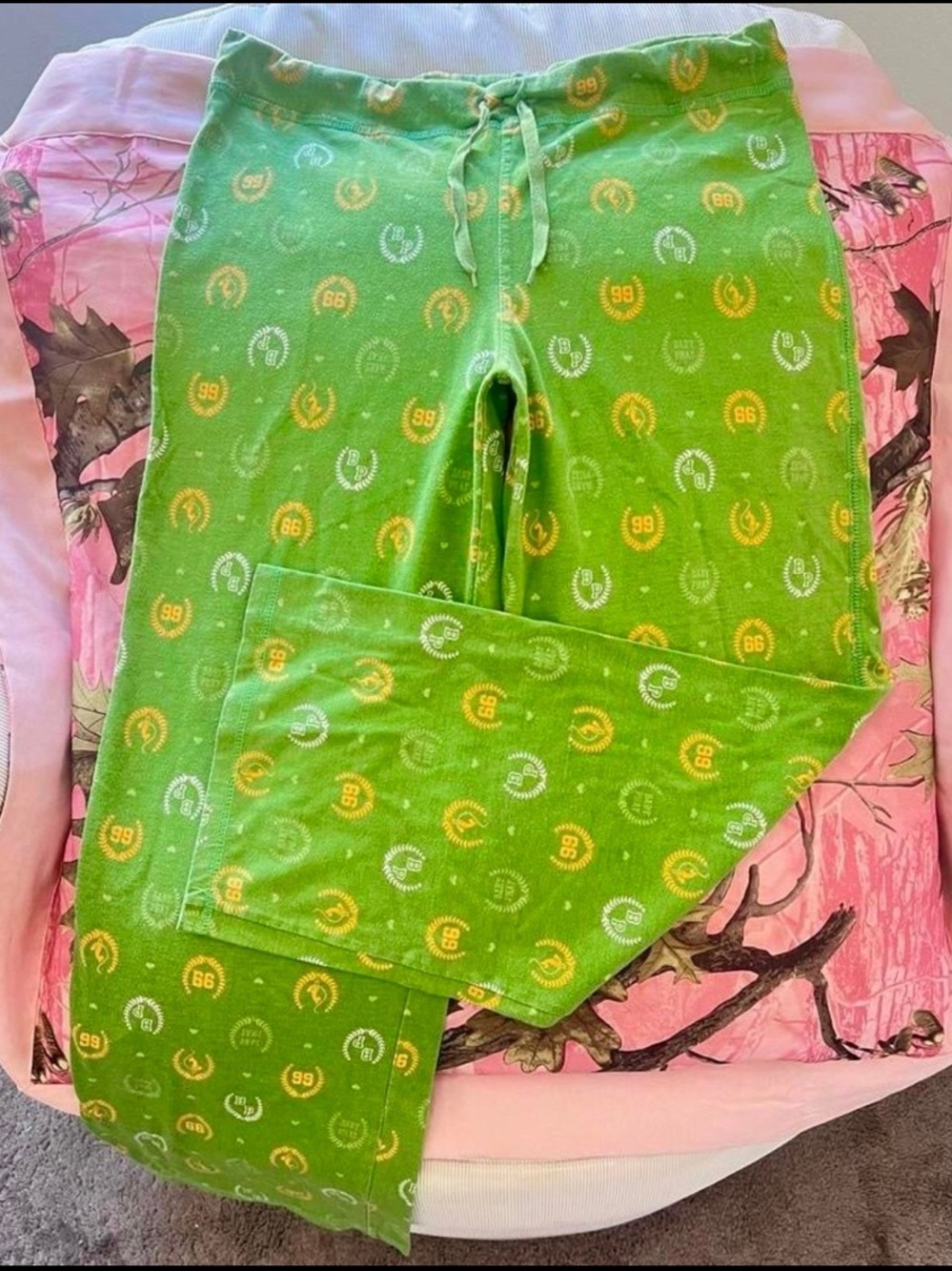 y2k vintage baby phat Green Lounge Pants with Yellow Emblem Print